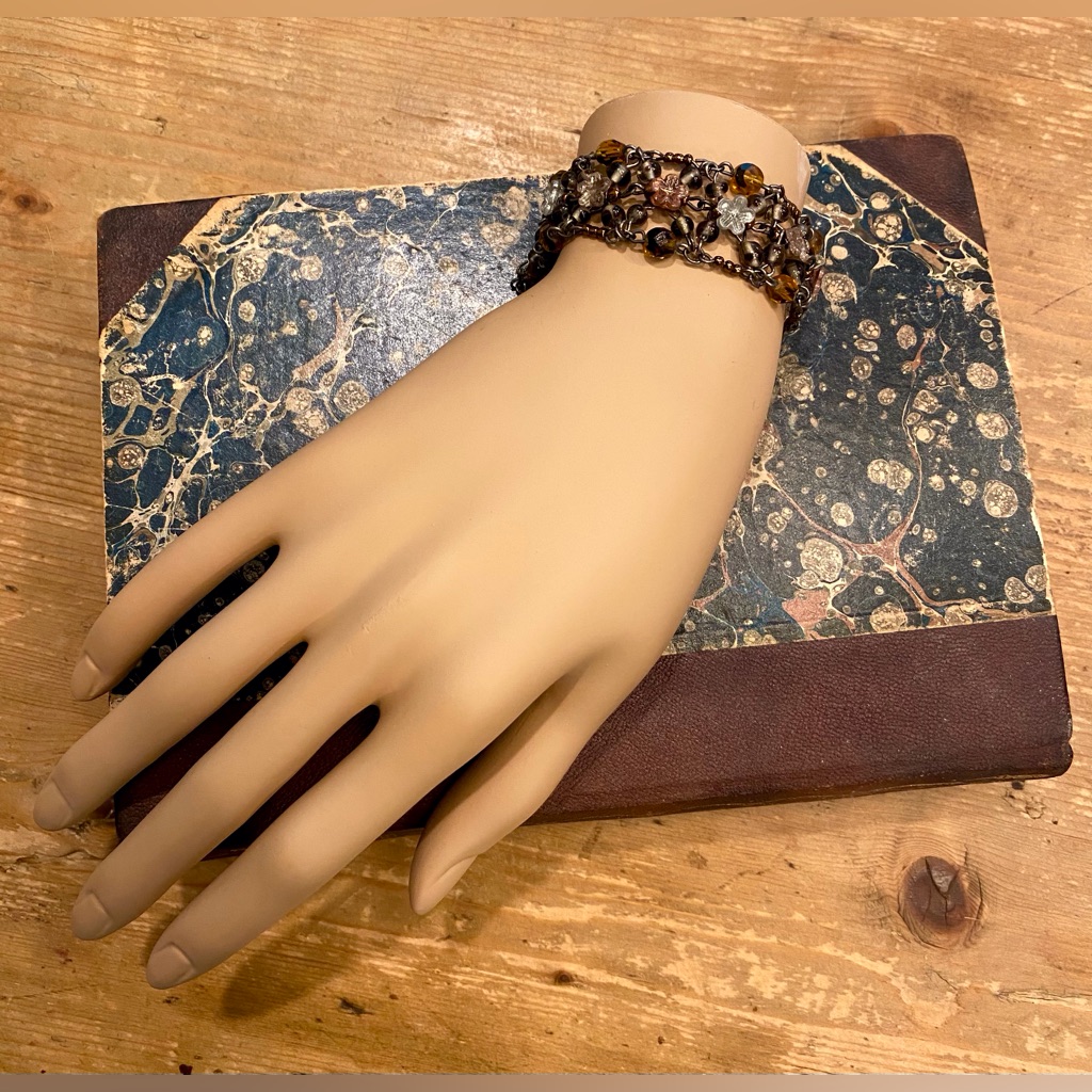 Intricate Brown Beaded And Wired Bracelet Band